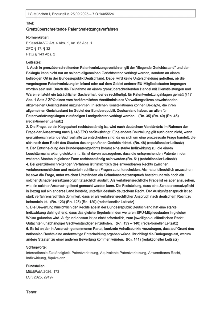 First page of the Judgment on a negative declaratory action and the infringement counterclaim