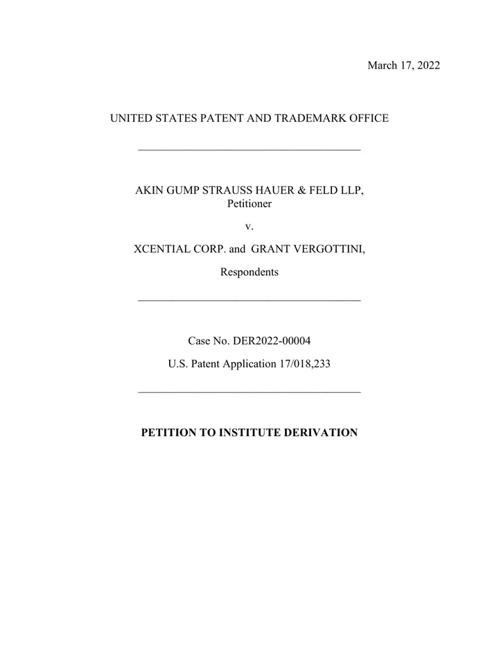First page of the Petition to institute a derivation proceeding